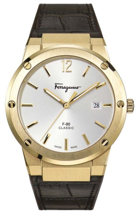 Salvatore Ferragamo F-80 Classic Silver Dial Brown Leather Strap Watch for Men - SFDT00419 Buy Now By Salvatore Ferragamo