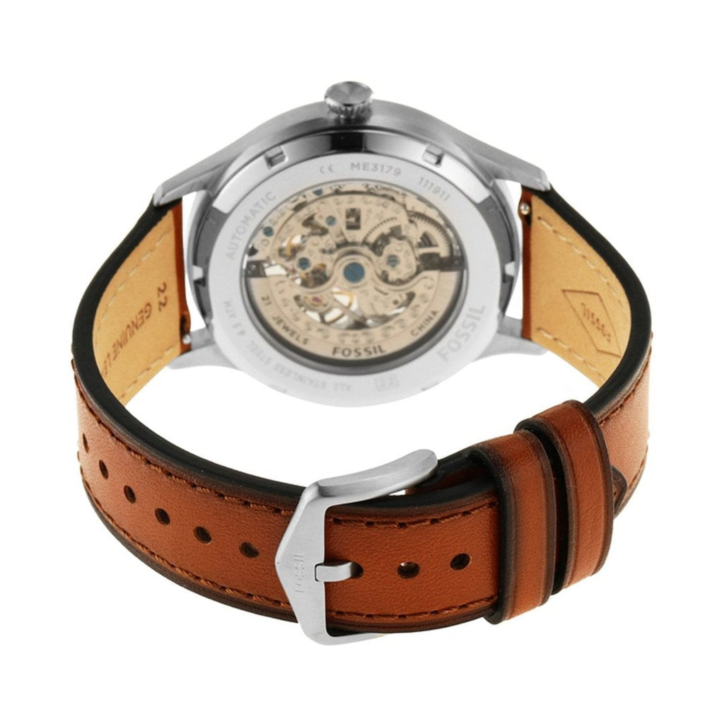Fossil Forrester Luggage Automatic Skeleton Blue Dial Brown Leather Strap Watch for Men - ME3179 Buy Now By Fossil