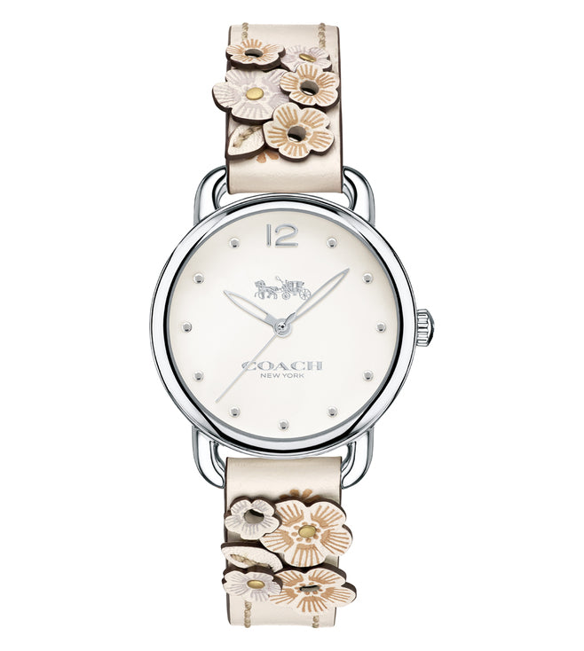 Coach Delancey White Dial Floral White Leather Strap Watch for Women - 14502760 Buy Now By Coach