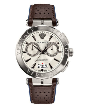 Versace Aion Chronograph White Dial Brown Leather Strap Watch for Men - VBR010017 Buy Now By Versace