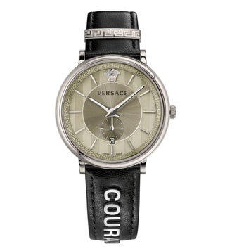 Versace V-Circle Black Manifesto Courage Quartz Silver Dial Black Leather Strap Watch for Men - VBQ080017 Buy Now By Versace