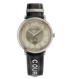 Versace V-Circle Black Manifesto Courage Quartz Silver Dial Black Leather Strap Watch for Men - VBQ080017 Buy Now By Versace