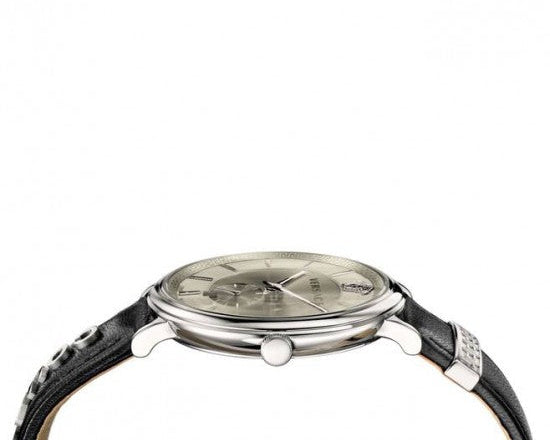 Versace V-Circle Black Manifesto Courage Quartz Silver Dial Black Leather Strap Watch for Men - VBQ080017 Buy Now By Versace