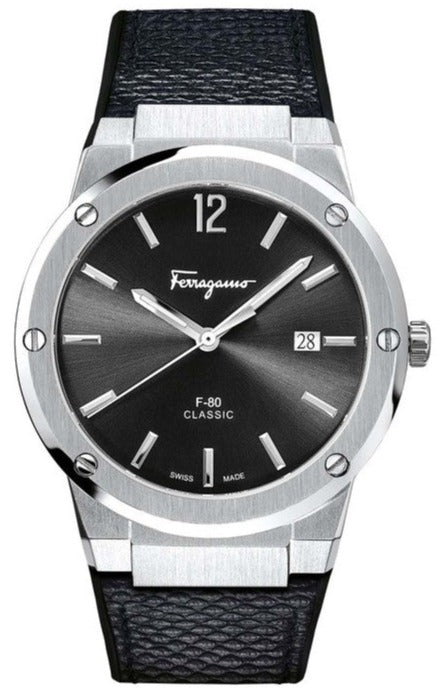Salvatore Ferragamo F-80 Classic Black Dial Black Leather Strap Watch for Men - SFDT00619 Buy Now By Salvatore Ferragamo