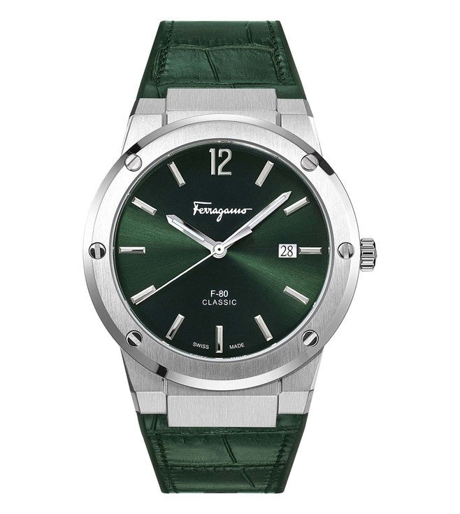 Salvatore Ferragamo F-80 Classic Green Dial Green Leather Strap Watch for Men - SFDT00119 Buy Now By Salvatore Ferragamo