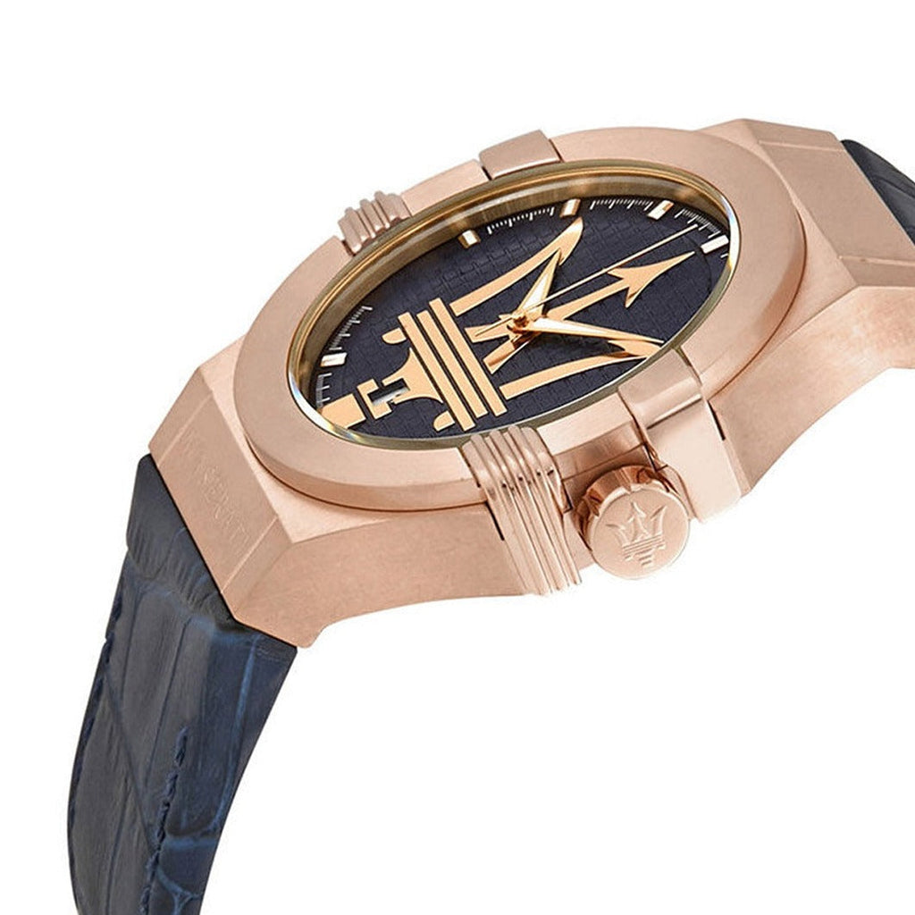 Maserati Potenza 42mm Rose Gold & Blue Dial Blue Leather Strap Watch For Men - R8851108027 Buy Now By Maserati