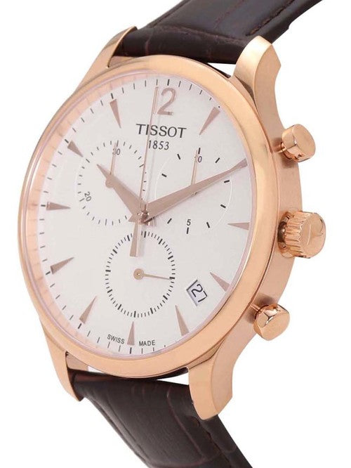 Tissot T Classic Tradition Chronograph White Dial Brown Leather Strap Watch For Men - T063.617.36.037.00 Buy Now By Tissot