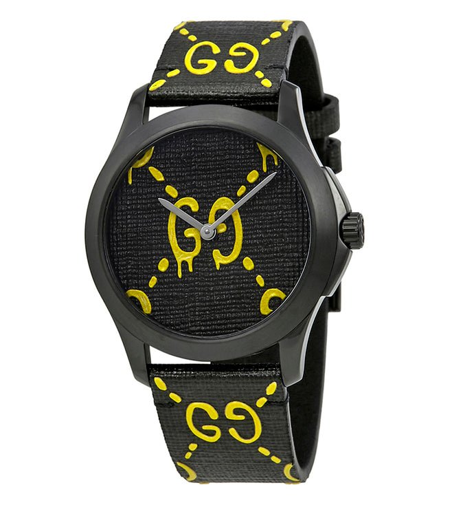 Gucci G Timeless Ghost Black Dial Black Leather Strap Watch For Men - YA1264019 Buy Now By Gucci