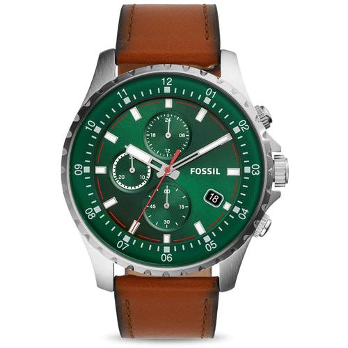 Fossil Dillinger Luggage Chronograph Green Dial Brown Leather Strap Watch for Men - FS5734 Buy Now By Fossil