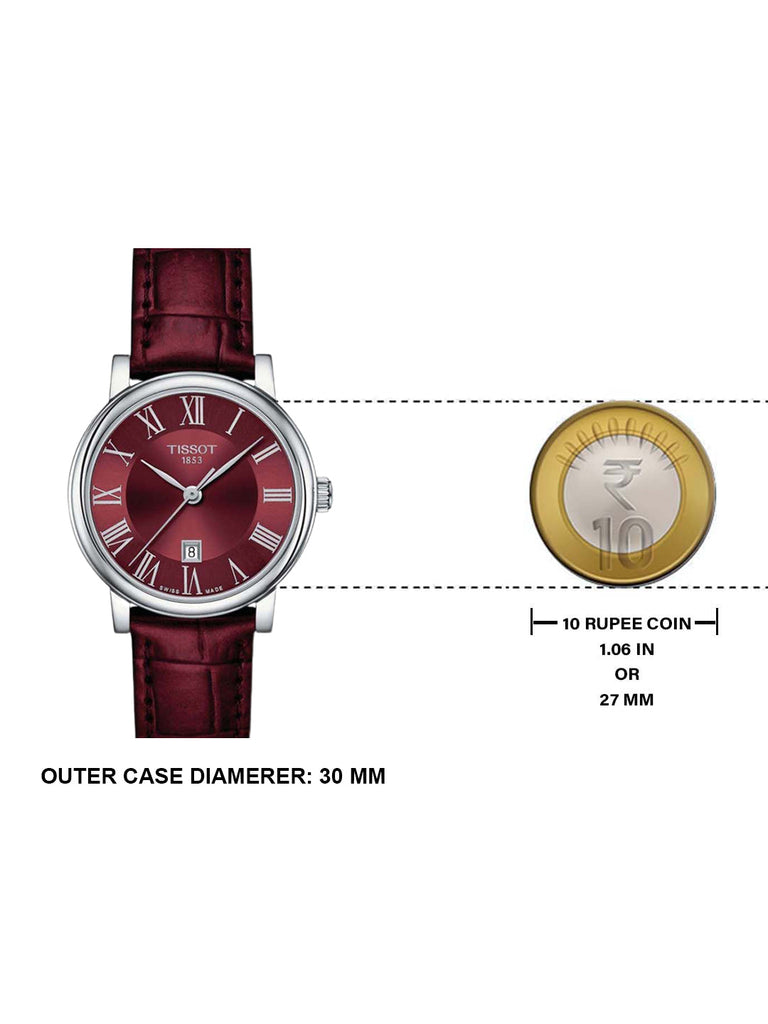Tissot Carson Premium Lady Maroon Dial Maroon Leather Strap Watch For Women - T122.210.16.373.00 Buy Now By Tissot