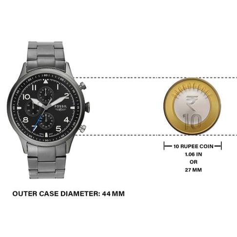 Fossil Retro Pilot Chronograph Black Dial Grey Steel Strap Watch for Men - FS5834 Buy Now By Fossil