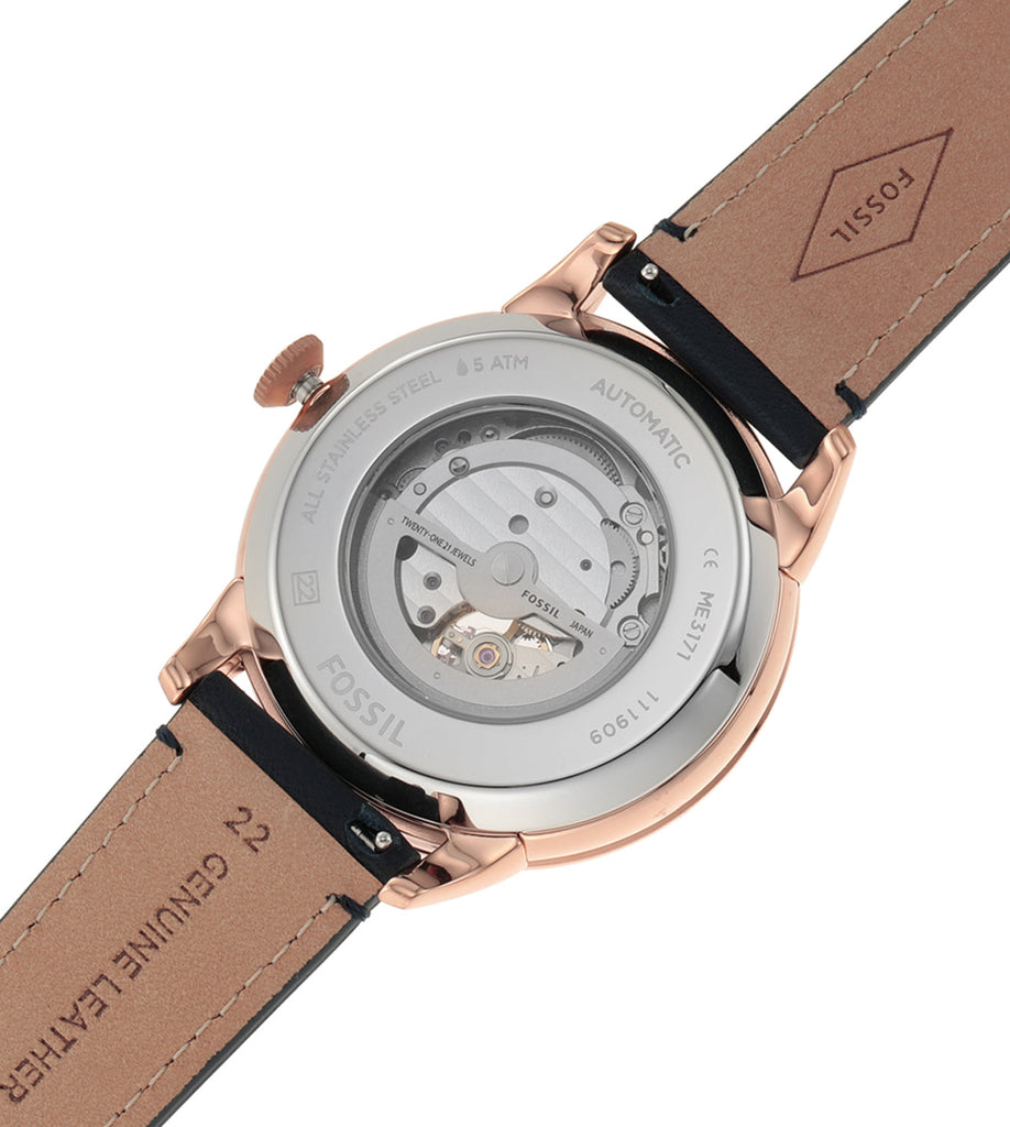 Fossil Townsman Automatic White Dial Navy Blue Leather Strap Watch for Men - ME3171 Buy Now By Fossil