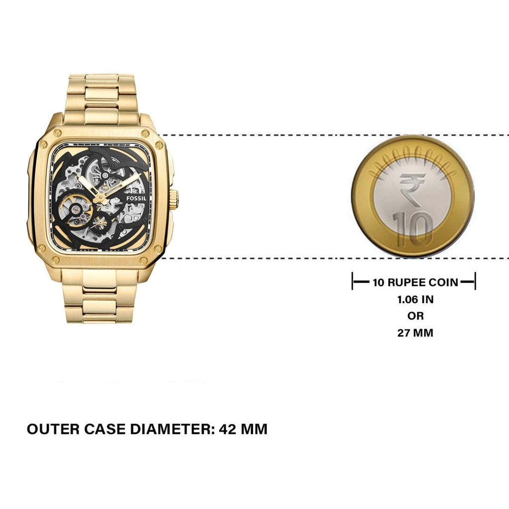Fossil Inscription Automatic Skeleton Black Dial Gold Steel Strap Watch for Men - BQ2573 Buy Now By Fossil