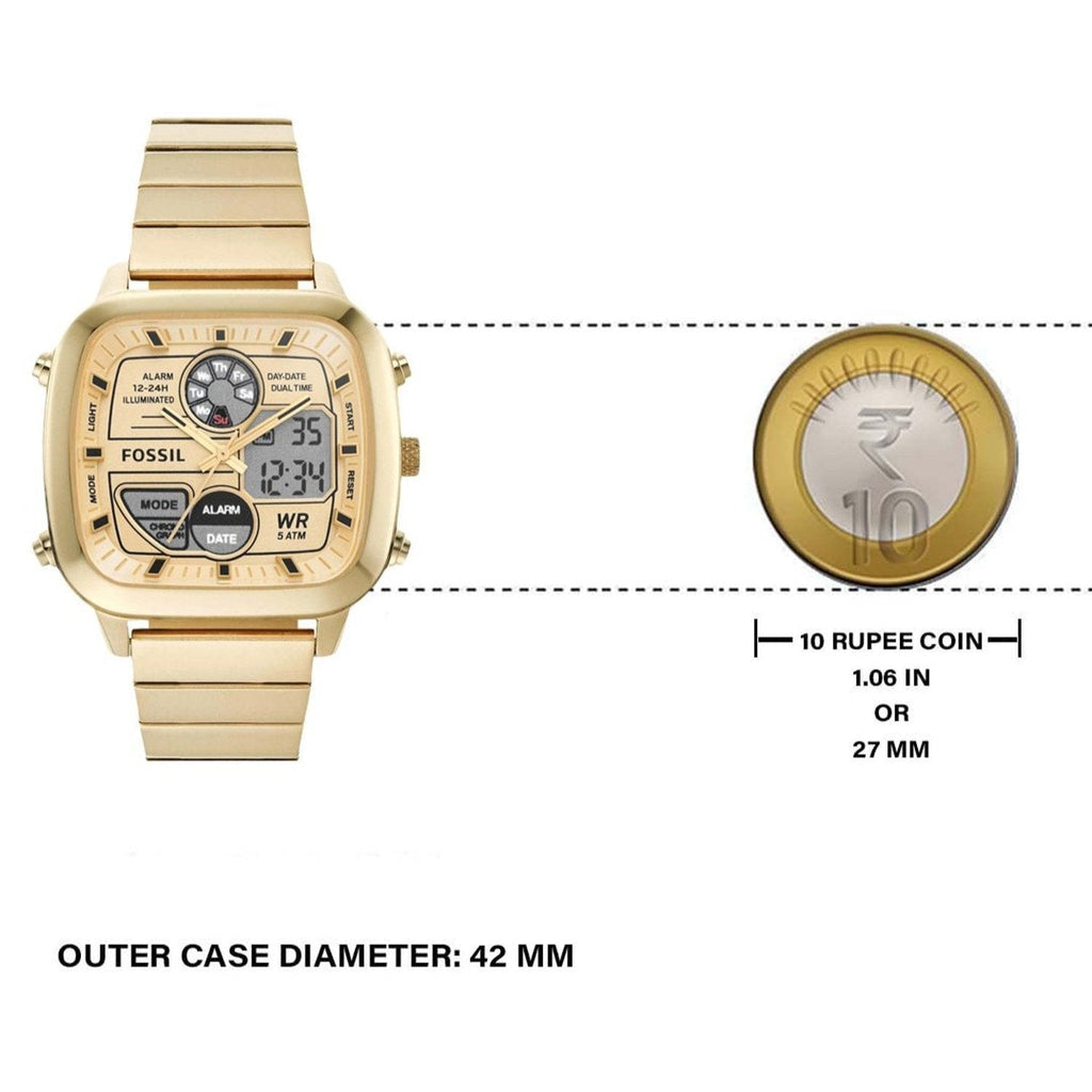 Fossil Retro Analog-Digital Gold Dial Gold Steel Strap Watch for Men - FS5889 Buy Now By Fossil