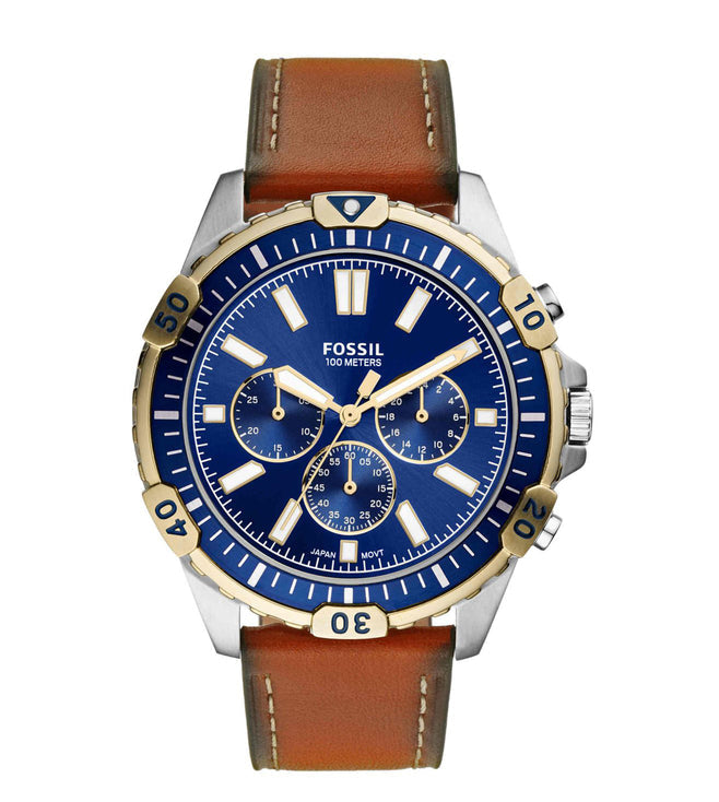 Fossil Garrett Chronograph Blue Dial Brown Leather Strap Watch for Men - FS5625 Buy Now By Fossil