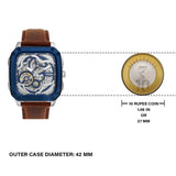 Fossil Inscription Automatic Skeleton Blue Dial Brown Leather Strap Watch for Men - BQ2571 Buy Now By Fossil