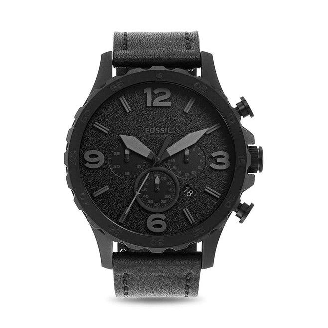 Fossil Nate Chronograph Black Dial Black Leather Strap Watch for Men - JR1354 Buy Now By Fossil