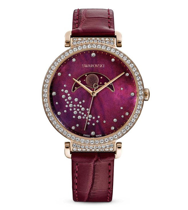 Swarovski Passage Moon Phase Red Dial Red Leather Strap Watch for Women - 5613323 Buy Now By Swarovski