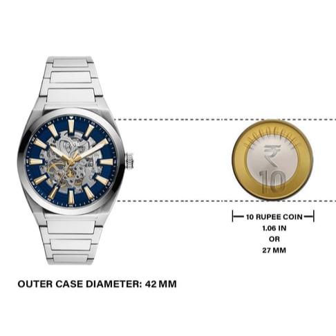 Fossil Everett Automatic Skeleton Blue Dial Silver Steel Strap Watch for Men - ME3220 Buy Now By Fossil