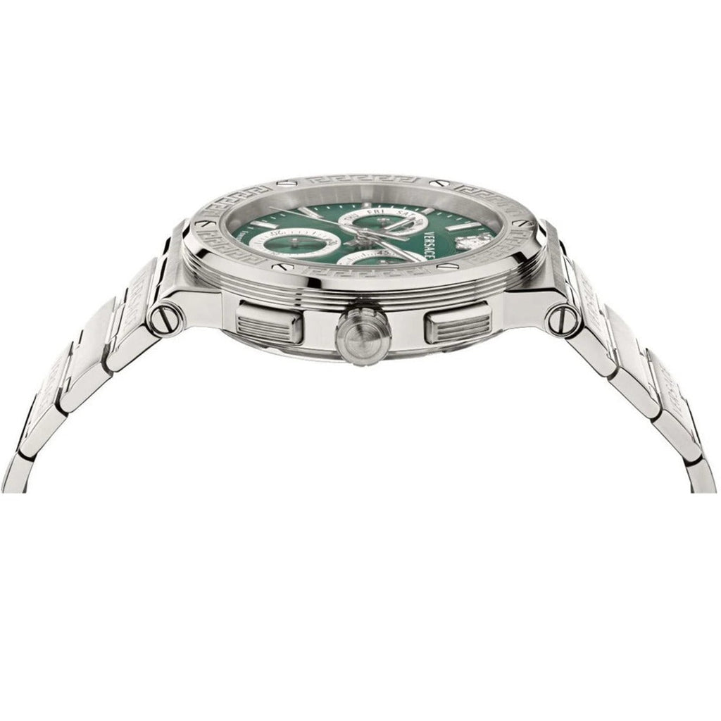 Versace Grace Chronograph Quartz Green Dial Silver Steel Strap Watch For Men - VEZ900121 Buy Now By Versace