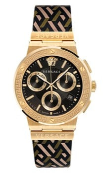 Versace Greca Chronograph Black Dial Brown Leather Strap Watch For Men - VEZ900621 Buy Now By Versace