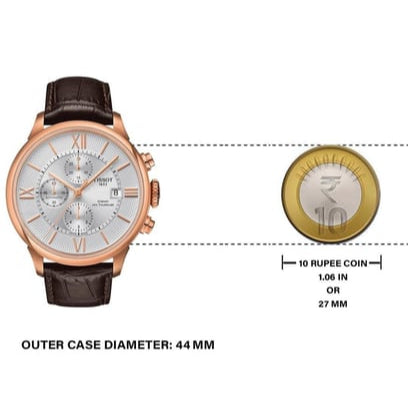 Tissot Des Tourelles Chronograph Silver Dial Brown Leather Strap Watch For Men - T099.427.36.038.00 Buy Now By Tissot