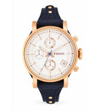 Fossil Original Boyfriend Chronograph White Dial Navy Blue Leather Strap Watch for Women - ES3838 Buy Now By Fossil