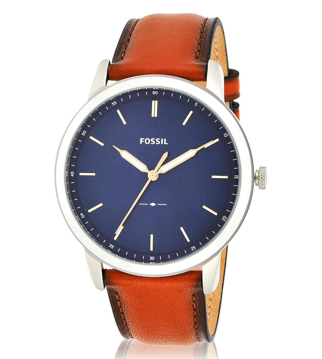 Fossil Minimalist Blue Dial Brown Leather Strap Watch for Men - FS5304 Buy Now By Fossil