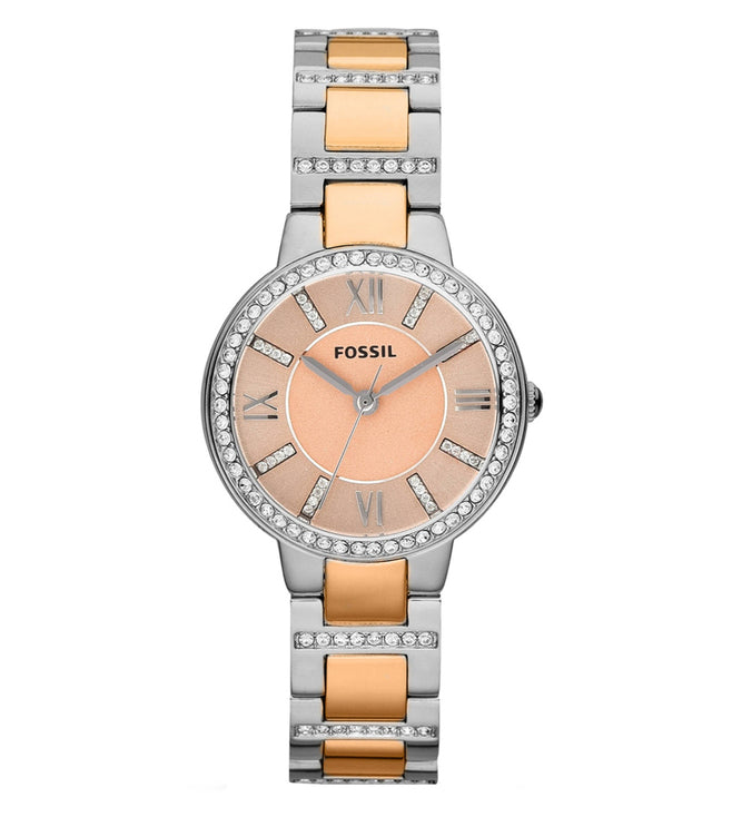 Fossil Virginia Rose Gold Dial Two Tone Steel Strap Watch for Women - ES3405 Buy Now By Fossil