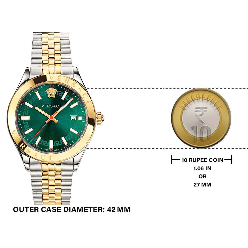 Versace Hellenium Green Dial Two Tone Steel Strap Watch for Men - VEVK00620 Buy Now By Versace