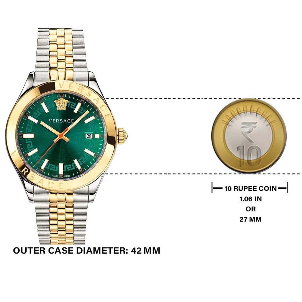 Versace Hellenyium Quartz Green Dial Two Tone Steel Strap Watch For Men - VEVI00620 Buy Now By Versace