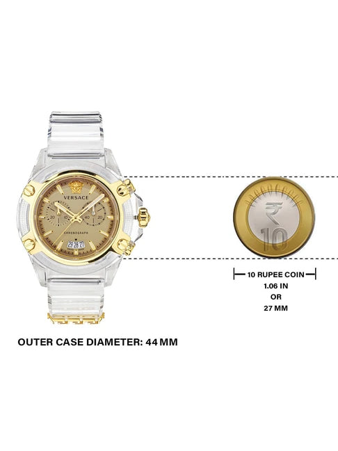 Versace Icon Active Chronograph Gold Dial White Silicone Strap Watch for Men - VEZ700121 Buy Now By Versace