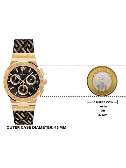 Versace Greca Chronograph Black Dial Brown Leather Strap Watch For Men - VEZ900621 Buy Now By Versace