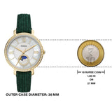 Fossil Jacqueline Multifunction Moonphase Mother of Pearl White Dial Green Leather Strap Watch for Women - ES5244 Buy Now By Fossil