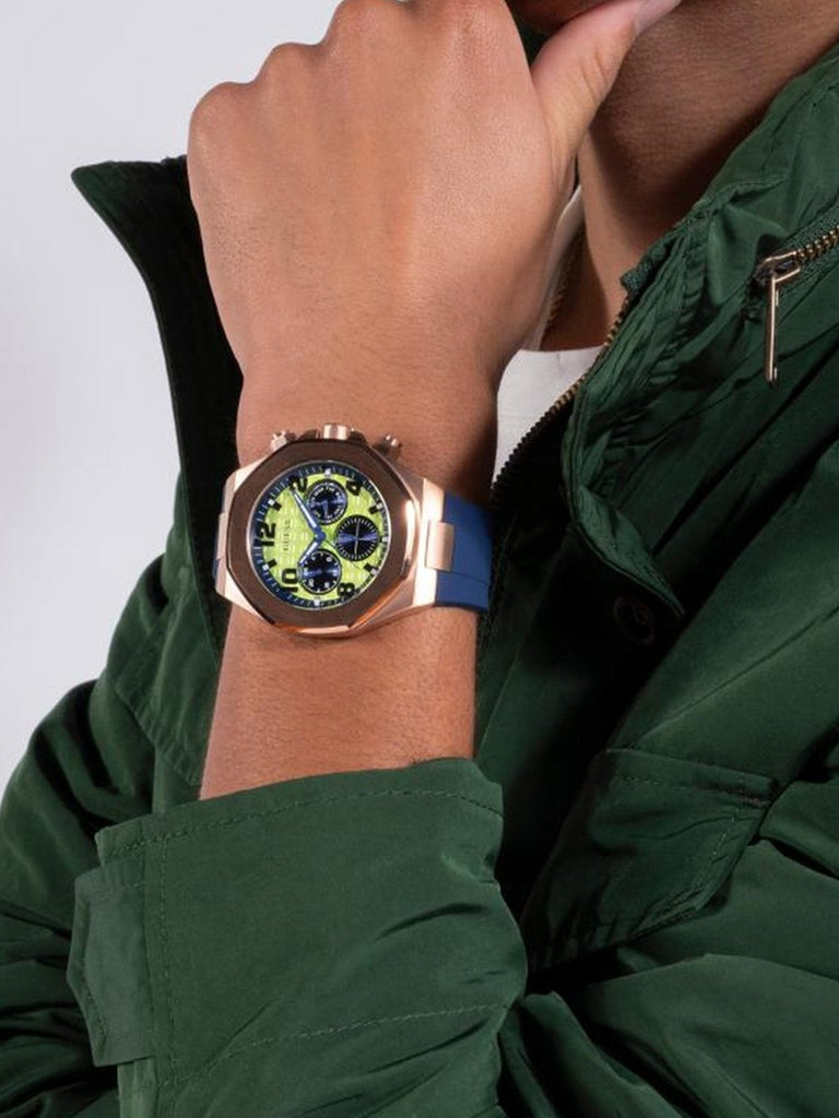 Guess Empire Analog Quartz Lime Green Dial Blue Silicon Strap Watch for Men - GW0583G3 Buy Now By Guess