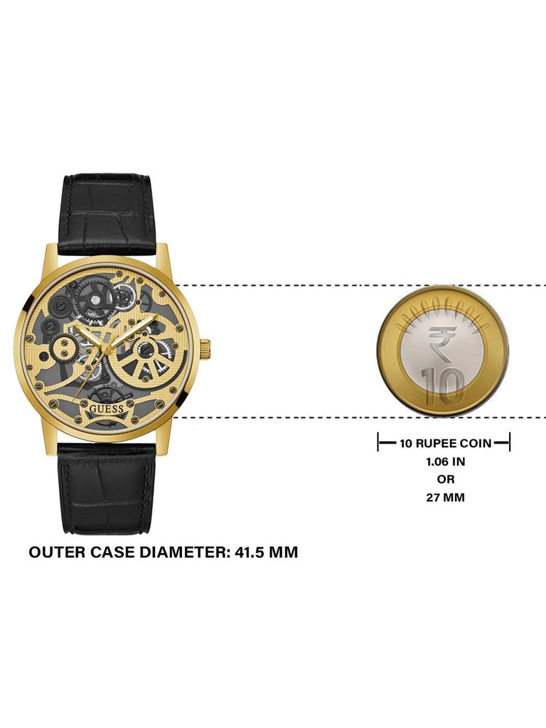 Guess Gadget Gold Dial Black Leather Strap Watch for Men - GW0570G1 Buy Now By Guess