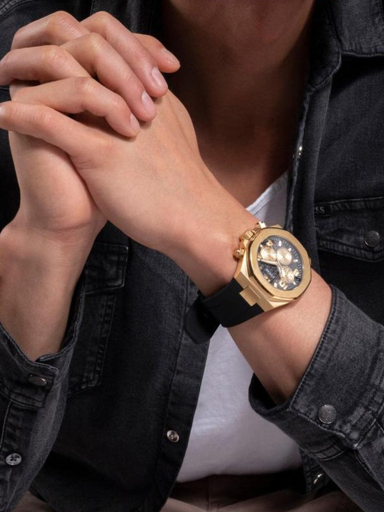 Guess Empire Chronograph Quartz Black Dial Black Silicon Strap Watch For Men - GW0583G2 Buy Now By Guess