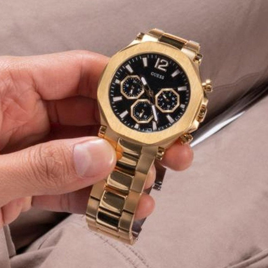 Guess Edge Chronograph Black Dial Gold Steel Strap Watch For Men - GW0539G2 Buy Now By Guess