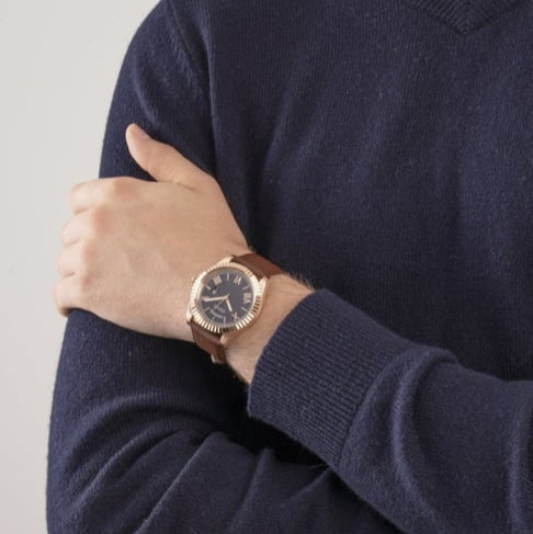 Guess Connoisseur Blue Dial Brown Leather Strap Watch For Men - GW0353G2 Buy Now By Guess