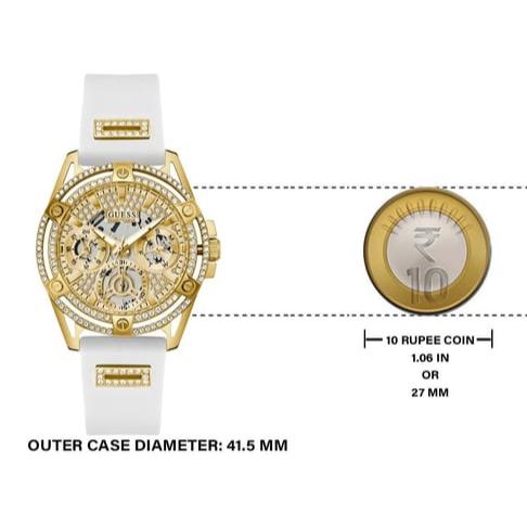 Guess Queen Quartz Gold Dial White Silicone Strap Watch For Women - GW0536L2 Buy Now By Guess
