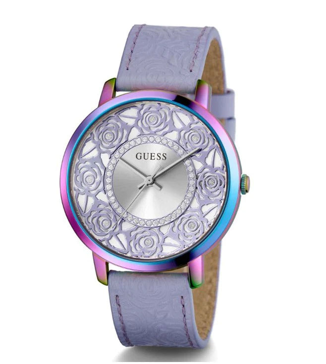 Guess Dahlia Analog Silver Dial Purple Leather Strap Watch For Women - GW0529L4 Buy Now By Guess