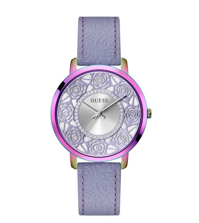 Guess Dahlia Analog Silver Dial Purple Leather Strap Watch For Women - GW0529L4 Buy Now By Guess