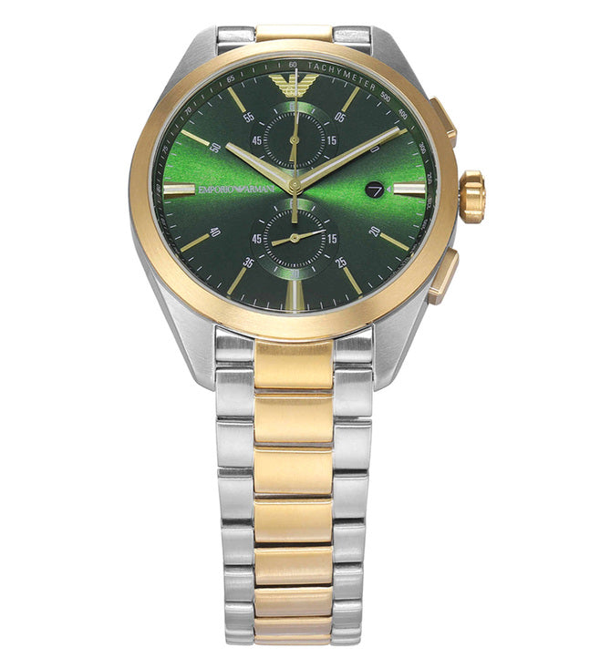 Emporio Armani Claudio Chronograph Green Dial Two Tone Steel Strap Watch For Women - AR11511 Buy Now By Emporio Armani