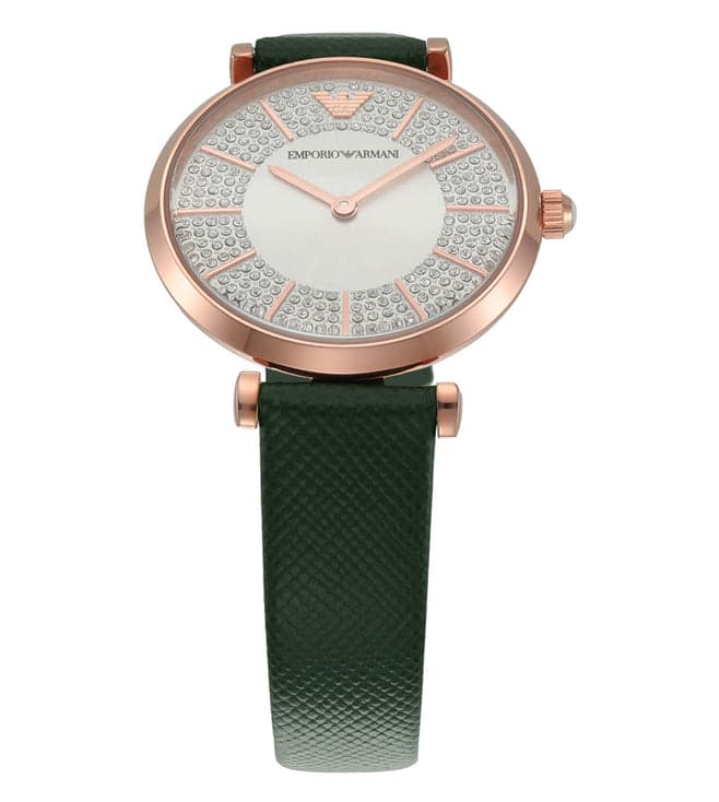 Emporio Armani Pro Planet Analog Silver Dial Green Leather Strap Watch For Women - AR11517 Buy Now By Emporio Armani