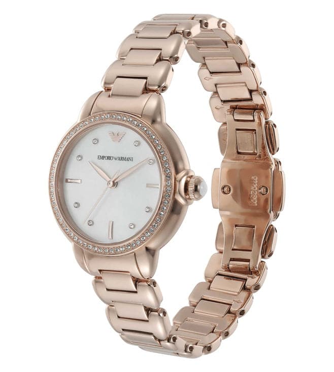 Emporio Armani Aira Three Hand Mother of Pearl Dial Rose Gold Steel Strap Watch For Women - AR11523 Buy Now By Emporio Armani