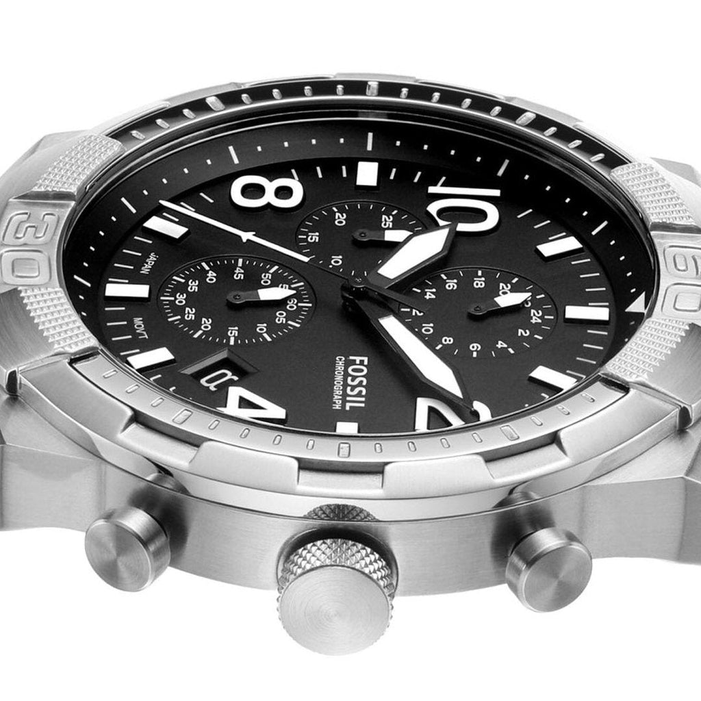 Fossil Bronson Chronograph Black Dial Silver Steel Strap Watch for Men - FS5710 Buy Now By Fossil