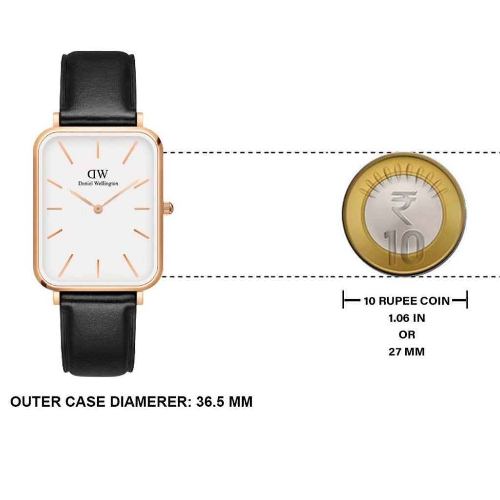 Daniel Wellington Quadro White Dial Black Leather Strap Watch For Women - DW00100450 Buy Now By Daniel Wellington