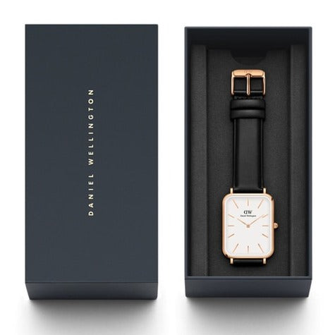 Daniel Wellington Quadro White Dial Black Leather Strap Watch For Women - DW00100450 Buy Now By Daniel Wellington
