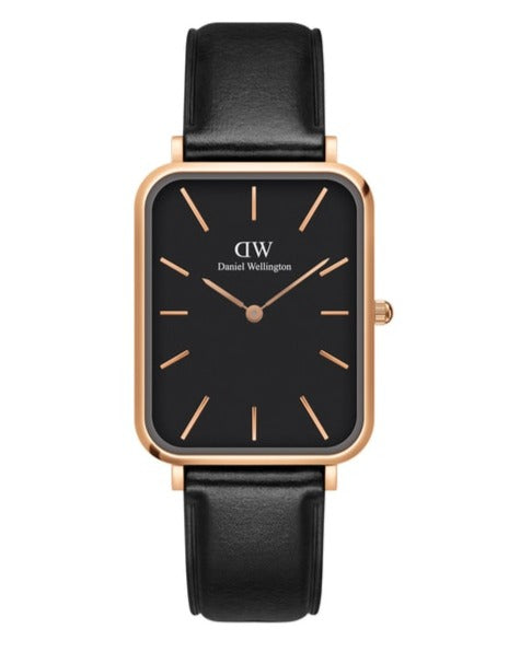 Daniel Wellington Quadro Black Dial Black Leather Strap Watch For Women - DW00100449 Buy Now By Daniel Wellington