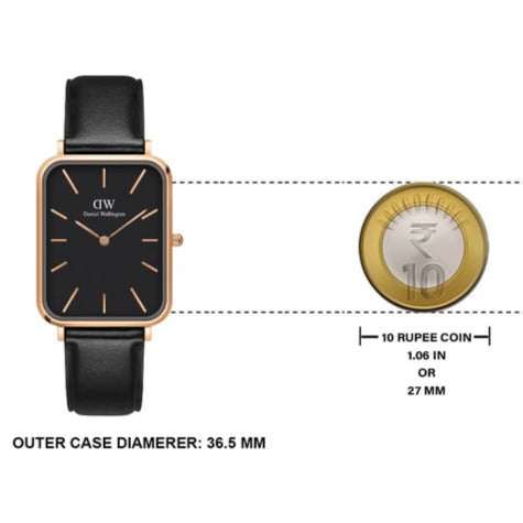 Daniel Wellington Quadro Black Dial Black Leather Strap Watch For Women - DW00100449 Buy Now By Daniel Wellington